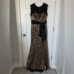 Alyce Designs Black and Gold Sequin Gown